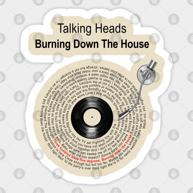 BURNING DOWN THE HOUSE LYRICS ILLUSTRATIONS Sticker by Vansa Design